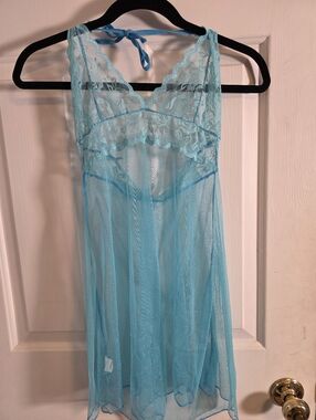 Sheer Lace Babydoll Chemise - Light Blue